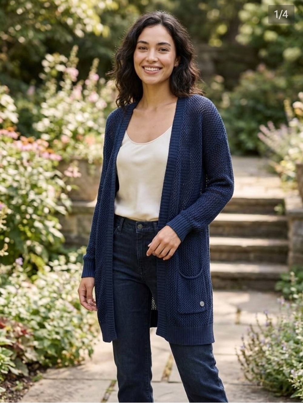 Kismet Open Front Knit Cardigan in Blue Size Medium Like New